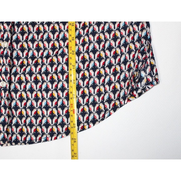 St. John Bay Womens Navy Multicolor Bird Pattern Button Long Sleeve Shirt Blouse - Picture 8 of 11